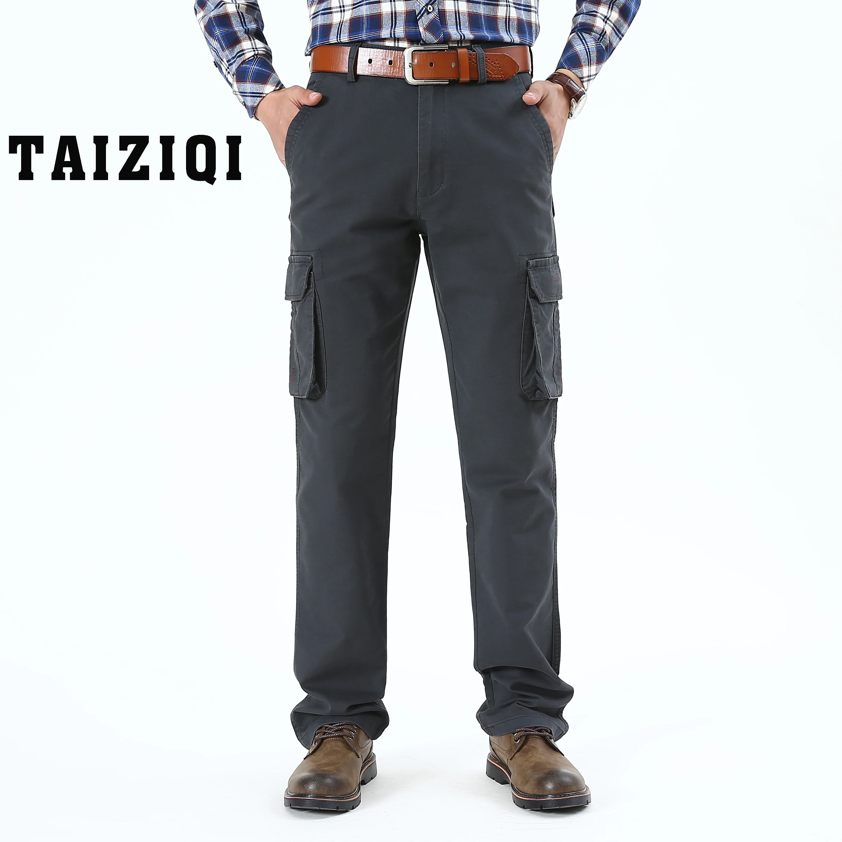 

TAIZIQI Tactical Pants Autumn Winter brand high quality Outdoor style Thick solid colour Trousers Men cargo pants men laiwei8M30