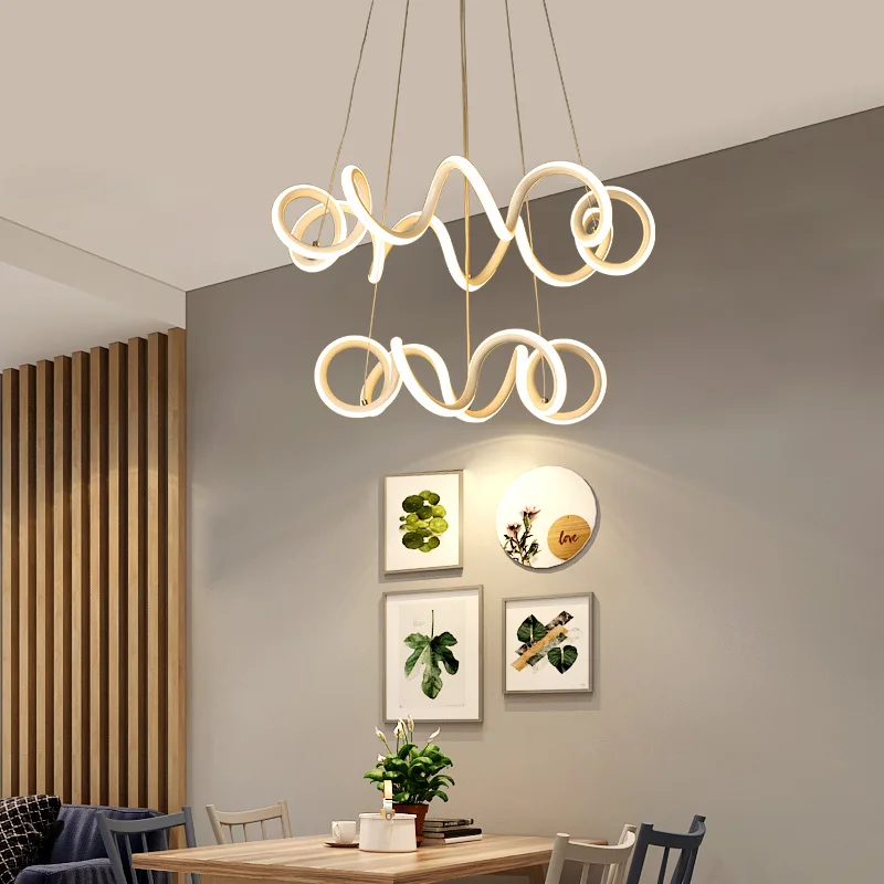 

Nordic Creative Dining Room Round Chandelier Lamp Simple Modern Living Room Bedroom Lamp LED Light Fixtures Ceiling Chandelier