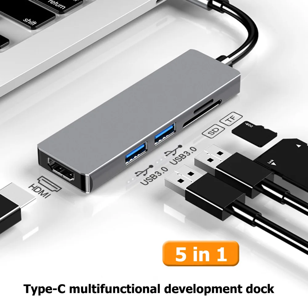 5 in 1 USB Type-C HUB Converters Classic Colors Simple Enduring Aluminum Alloy 4K HDMI USB3.0 TF Card Reader
5 in 1 USB Type-C HUB Converters Classic Colors Simple Enduring Aluminum Alloy 4K HDMI USB3.0 TF Card Reader