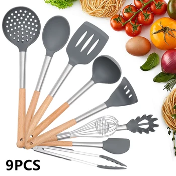 9pcs Silicone Kitchen Cooking Utensils Set Non-stick Cookware Spatula Shovel Wooden Handle Cooking Tools Set Kitchen Tool 
9pcs Silicone Kitchen Cooking Utensils Set Non-stick Cookware Spatula Shovel Wooden Handle Cooking Tools Set Kitchen Tool