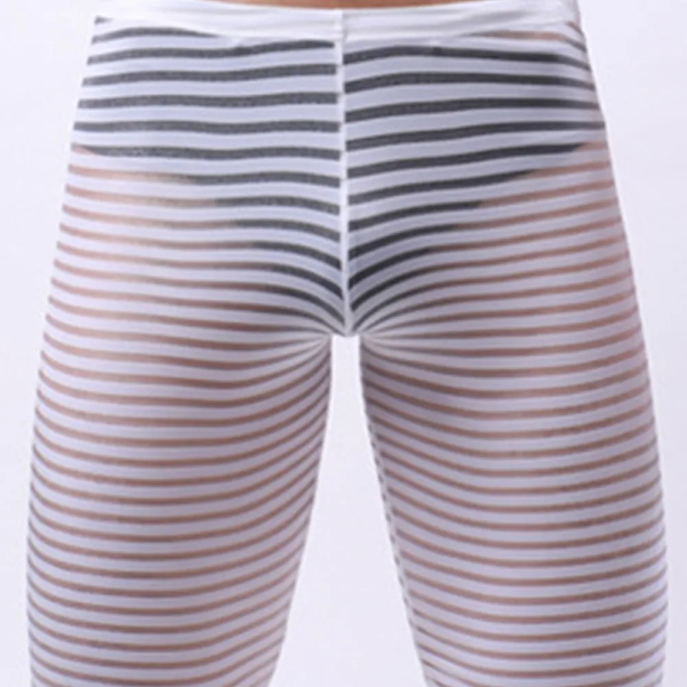 

Men Boxer Shorts Stripe Mesh See Through Half Pants Lounge Underwear Lingerie Men's Boxer Lengthened Fashion Transparent Pajama