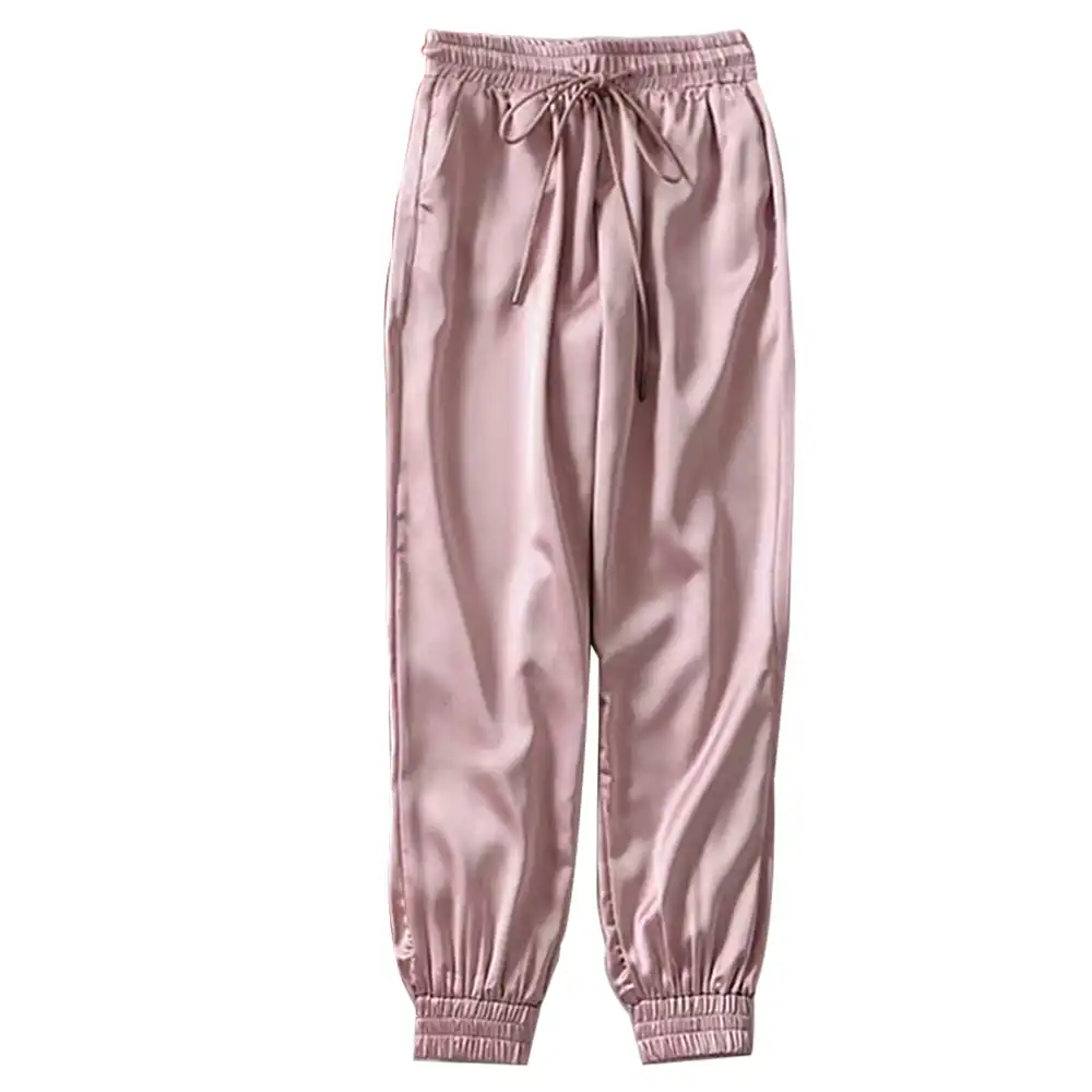 pink satin cargo pants