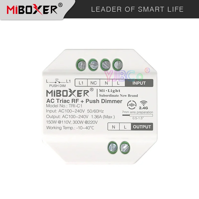

Miboxer AC Triac RF Диммер переключатель 110 В 220 В AC TRI-C1 2,4 ГГц беспроводной пульт дистанционного управления для одноцветной Triac светодиодный