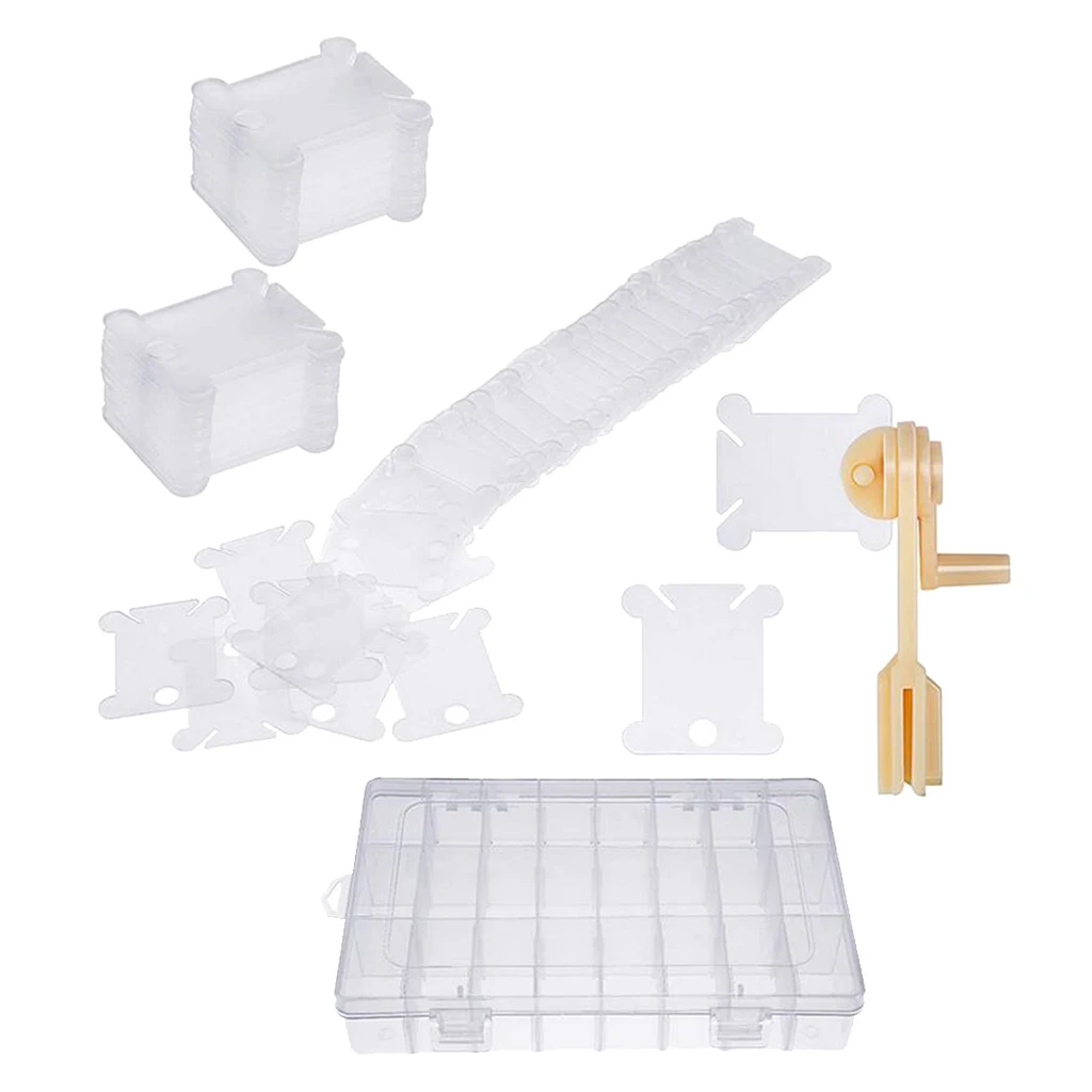 100 Plastic Floss Bobbins Cross Stitch Embroidery Thread Winding Cards Craft DIY Sewing Set with Bobbin Winder and Storage Box 100 Plastic Floss Bobbins Cross Stitch Embroidery Thread Winding Cards Craft DIY Sewing Set with Bobbin Winder and Storage Box