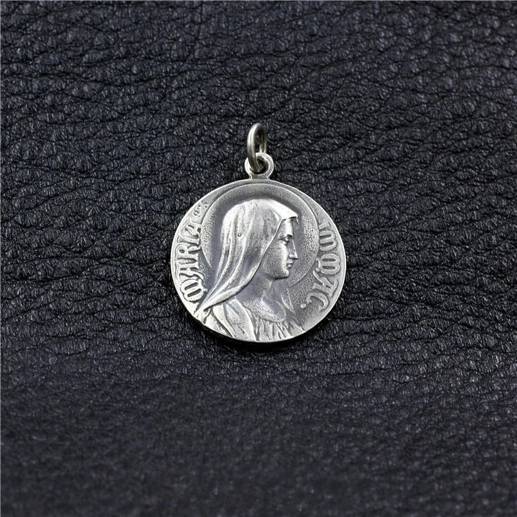 Waliicorners Catholic Virgin Mary tag solid S925 pure silver handmade vintage Jesus waliicorners round pendant 11