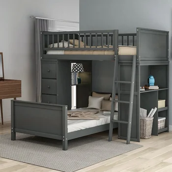 Bedroom Furnitures Stairway Twin-Over-Full Bunk Bed With Drawer Storage Guard Rail Bunk Bed Kids Bed Set For Home Bedroom
Bedroom Furnitures Stairway Twin-Over-Full Bunk Bed With Drawer Storage Guard Rail Bunk Bed Kids Bed Set For Home Bedroom