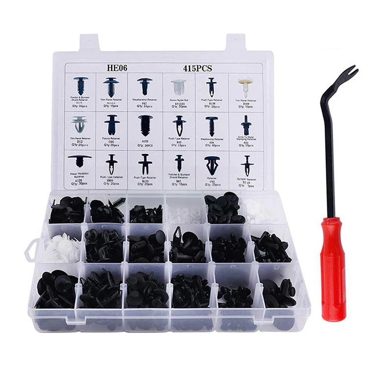 415Pcs Assorted Car Body Push Retainer Pin Rivet Fasteners Trim Moulding Clip Expansion Screws Kit with Removal Tool Screwdriver
415Pcs Assorted Car Body Push Retainer Pin Rivet Fasteners Trim Moulding Clip Expansion Screws Kit with Removal Tool Screwdriver