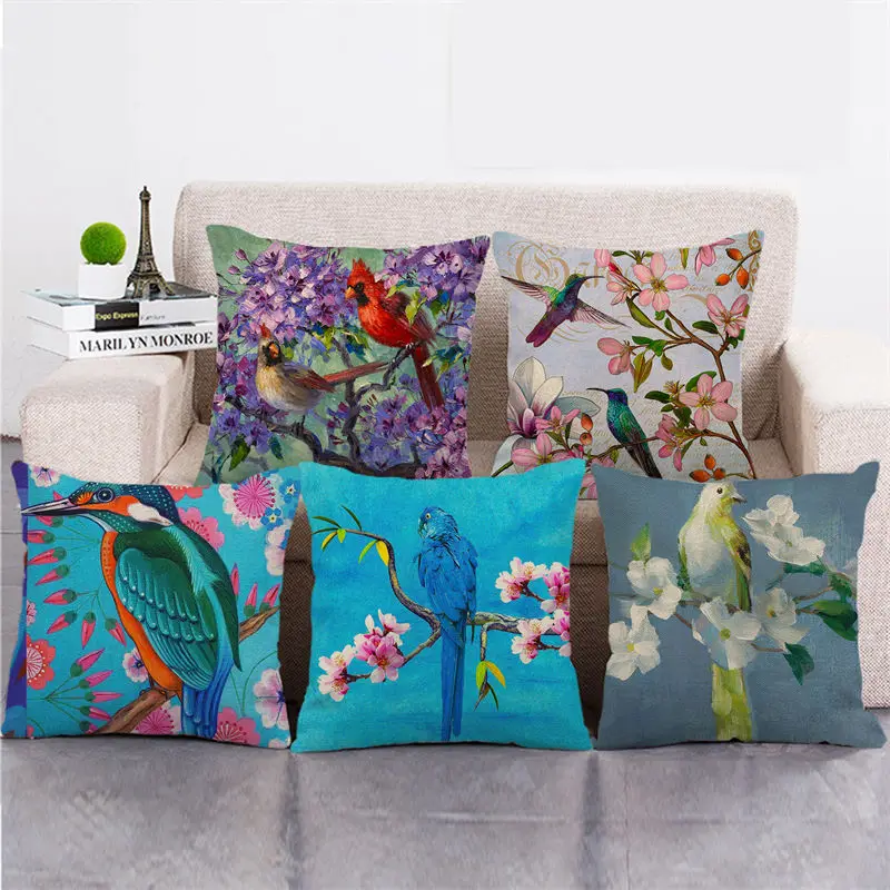 

Wholesale45cm*45cm Sparrow Bird Linen/Cotton Throw Pillow Covers Couch Cushion Cover Home Decor Pillowcase