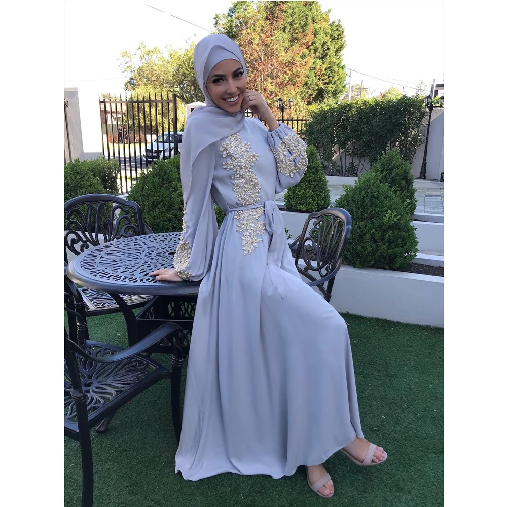 

Arabian Lace Beaded Muslim Dress Abaya Dubai Women Hijab Dress Turkey Fashion Robe Turkish Dresses Hijab Prayer Islamic Clothing