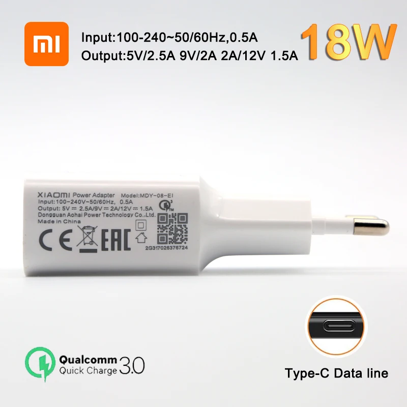 Быстрое зарядное устройство QC 3 0 18 Вт USB Type-C для Xiaomi Redmi note 7 8 Pro 9 S 8A 6A Mi Lite SE 9t Max A3 |