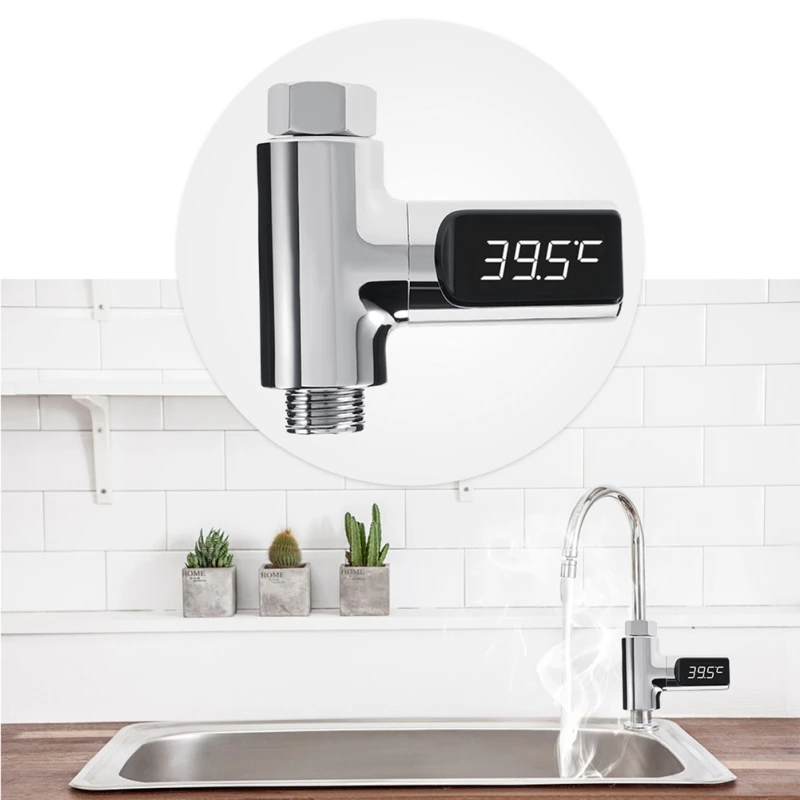 

360 Degrees LED Display Celsius Water Temperature Meter Monitor Electricity Shower Thermometer Rotation Flow Self-Generating