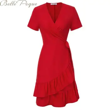Spring Summer Women Wrap Dress Ruffle Hem Short Slleve V Neck Dresses Sexy Black Red Dress Elegant Party Dress Female 2020
Spring Summer Women Wrap Dress Ruffle Hem Short Slleve V Neck Dresses Sexy Black Red Dress Elegant Party Dress Female 2020