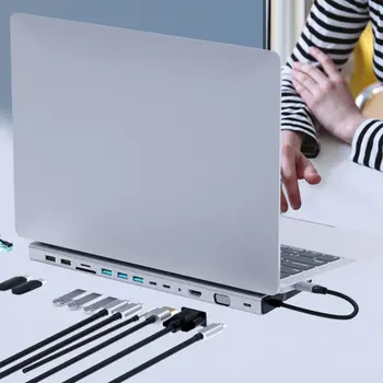 New Fourteen In One Sliver Type-C Dock Multifunctional Notebook Expansion Usb-C To Hdmi Hub Aluminum Alloy Hub 
New Fourteen In One Sliver Type-C Dock Multifunctional Notebook Expansion Usb-C To Hdmi Hub Aluminum Alloy Hub