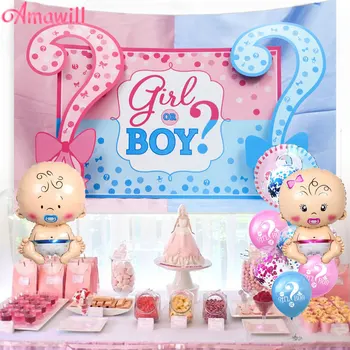 

Amawill Gender Reveal Balloons Set Girl Or Boy Tapestry Party Background Cloth Baby Shower Balloon Activity Decorations Kids