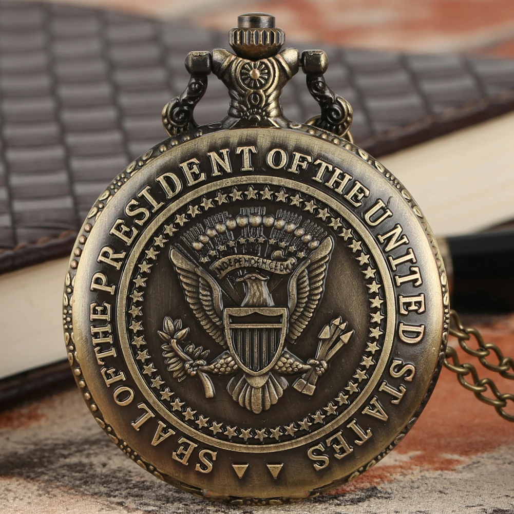 

America White House Donald Trump Quartz Pocket Watch Seal of the President of The United States Accessory for Men Women Neckalce