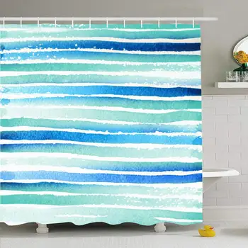 Shower Curtain Set with Hooks 66x72 Abstract Watercolor Brush Paper Texture Line Striped Cool Horizontal Design Summer Mint 
Shower Curtain Set with Hooks 66x72 Abstract Watercolor Brush Paper Texture Line Striped Cool Horizontal Design Summer Mint