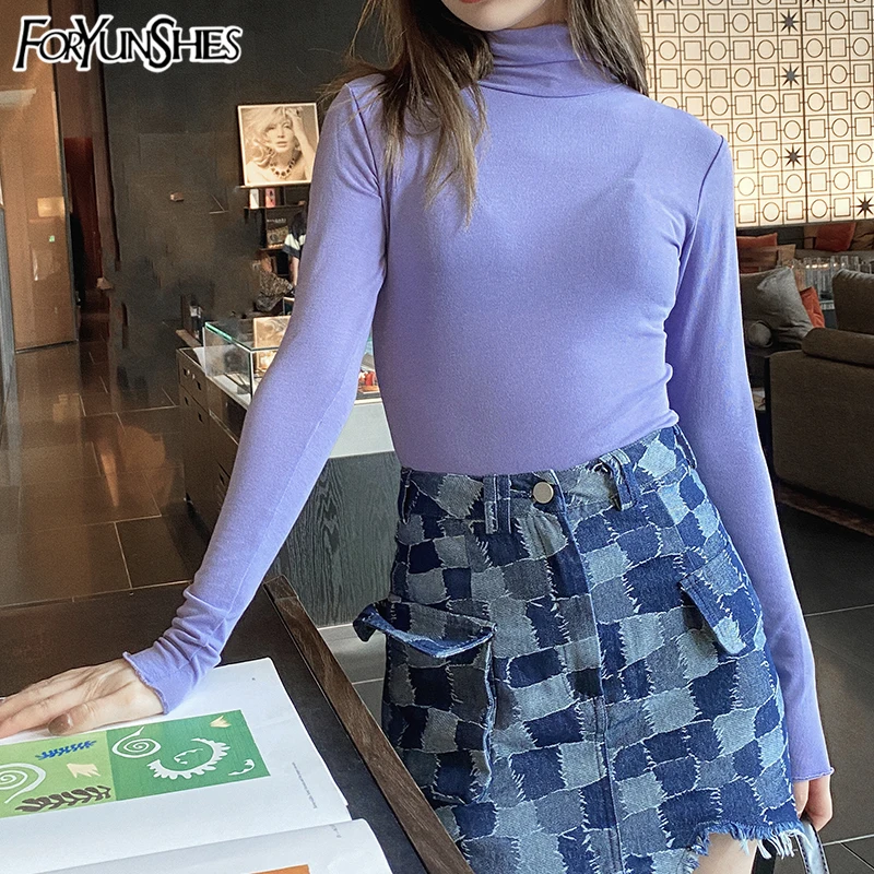 FORYUNSHES Women Long Sleeve T-shirt 2020 Autumn Winter Solid Purple Turtle-neck Basic Comfrt Slim Pullovers Shirt
FORYUNSHES Women Long Sleeve T-shirt 2020 Autumn Winter Solid Purple Turtle-neck Basic Comfrt Slim Pullovers Shirt