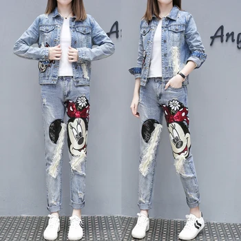 2020 New Women Spring Autumn 2-piece set Women fashion cartoon Mickey pattern Coat + jeans suit Female denim embroidery set tide
2020 New Women Spring Autumn 2-piece set Women fashion cartoon Mickey pattern Coat + jeans suit Female denim embroidery set tide