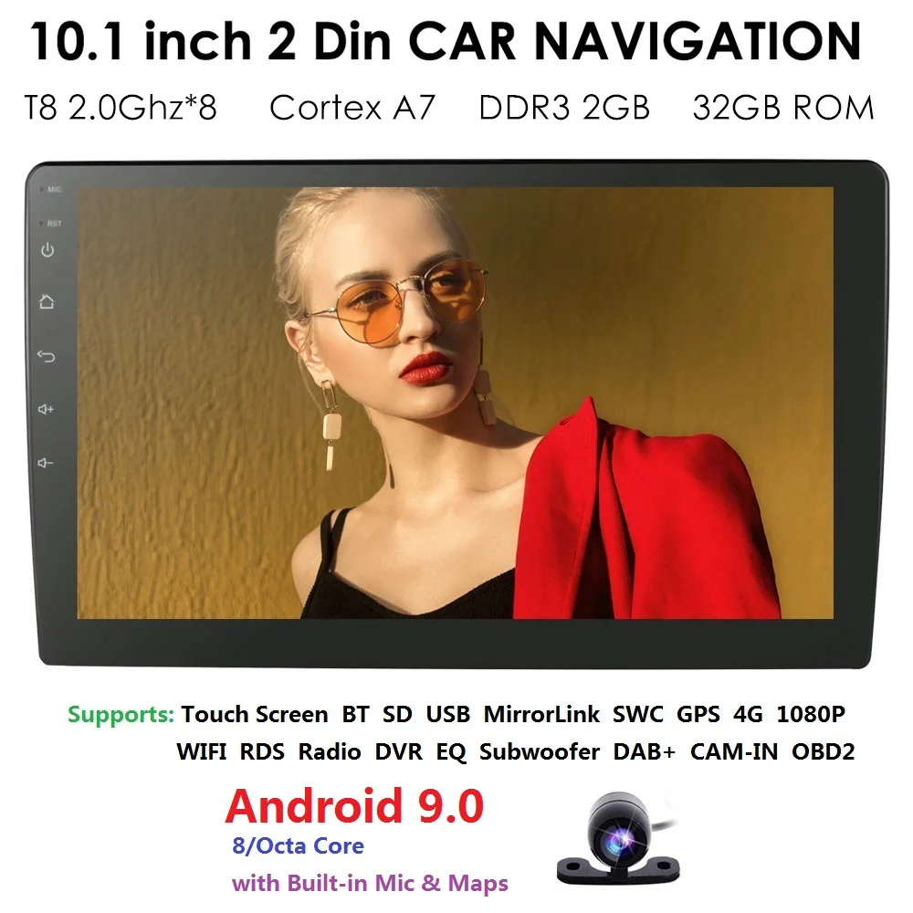 2din 10.1 inch Android9.0 Wifi Car radio GPS Navigation Stereo Radio Bluetooth USB/SD Universal Player 2G+32G CAM | Автомобили и
