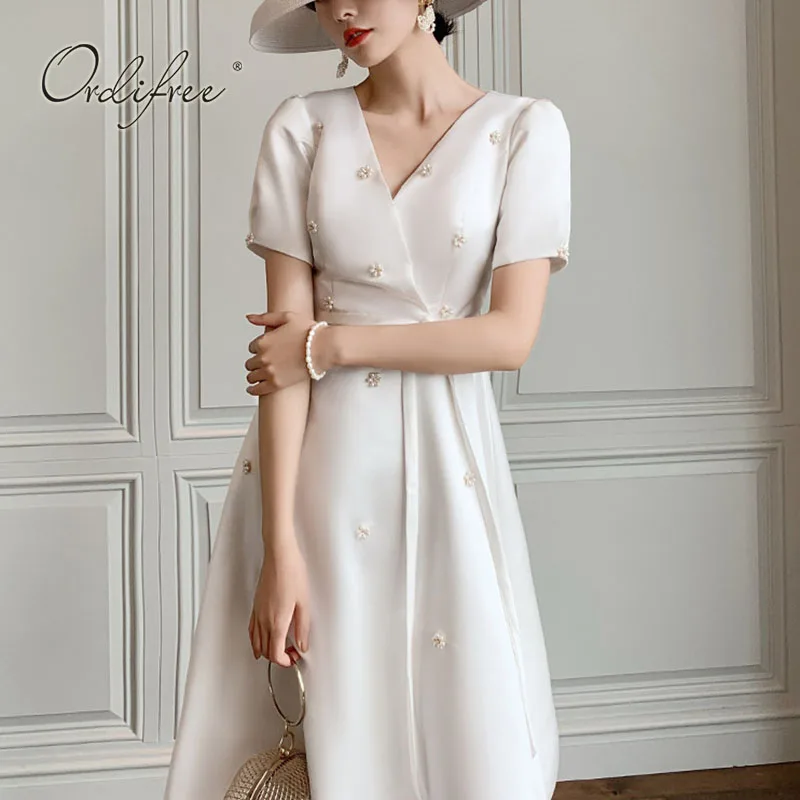 Ordifree 2022 Summer Elegant Women White Silk Satin Dress Belted Tunic Vintage Party Midi Dress
Ordifree 2022 Summer Elegant Women White Silk Satin Dress Belted Tunic Vintage Party Midi Dress