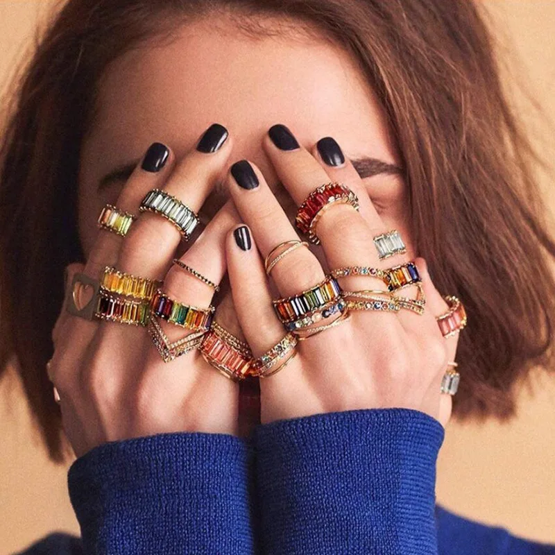 Fashion 3A Cubic Zirconia Ring For Women Men 2020 Bohemian Colorful Rainbow Ring BA Diy Statement Rings Party Wedding Jewelry
Fashion 3A Cubic Zirconia Ring For Women Men 2020 Bohemian Colorful Rainbow Ring BA Diy Statement Rings Party Wedding Jewelry