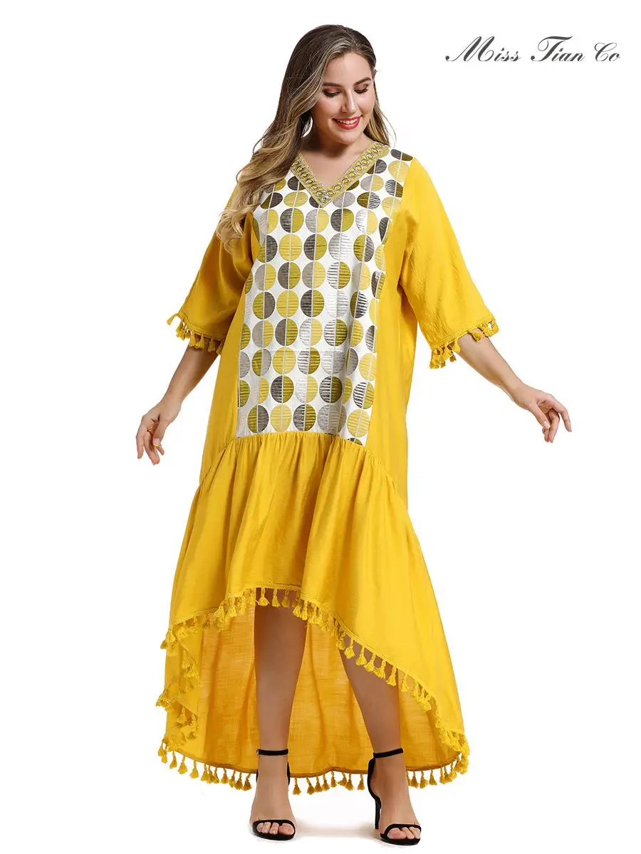 Spring Women Plus Size A Line Chrismas Dress V Neck Patchwork Geometry Tassel Yellow Dress Moda Feminina Toleen 2019
Spring Women Plus Size A Line Chrismas Dress V Neck Patchwork Geometry Tassel Yellow Dress Moda Feminina Toleen 2019