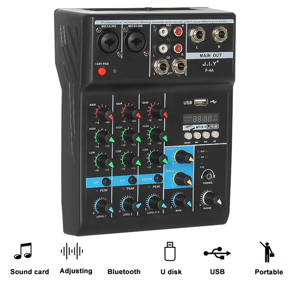 Professional 4 Channel Bluetooth Mixer o Mixing DJ Console with Reverb Effect for Home Karaoke USB Live Stage KTV
Professional 4 Channel Bluetooth Mixer o Mixing DJ Console with Reverb Effect for Home Karaoke USB Live Stage KTV