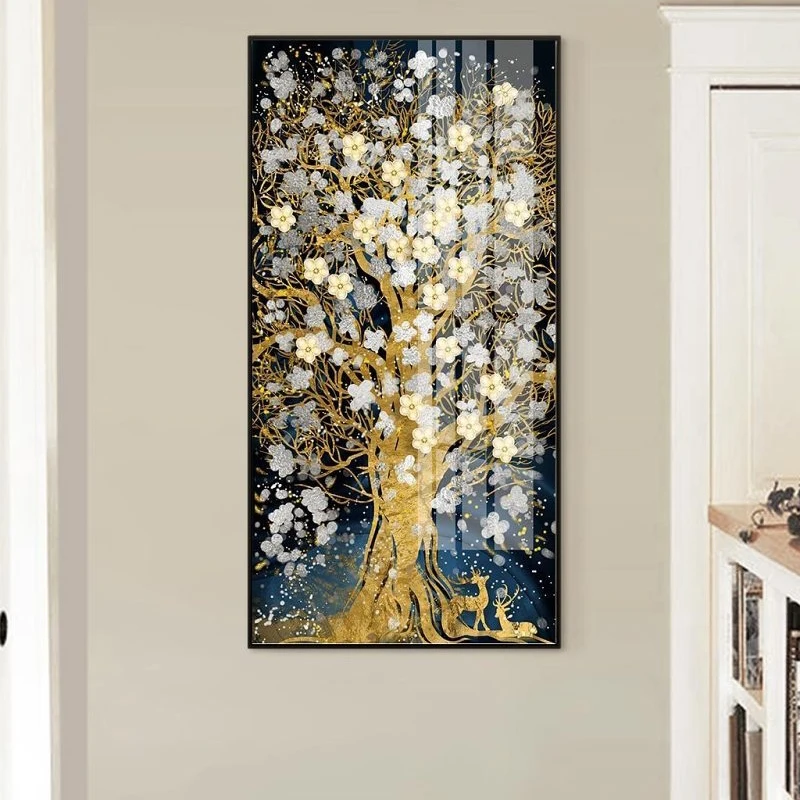 Абстрактная картина с золотым деревом Flowres Картина на холсте струящийся большой