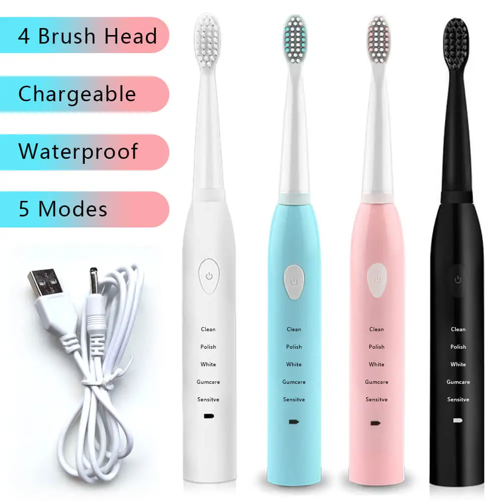 Electric Toothbrush USB Rechargeable Automatic Tooth Brush Sonic Waterproof Cleaning with 4 Replacement Head
Electric Toothbrush USB Rechargeable Automatic Tooth Brush Sonic Waterproof Cleaning with 4 Replacement Head