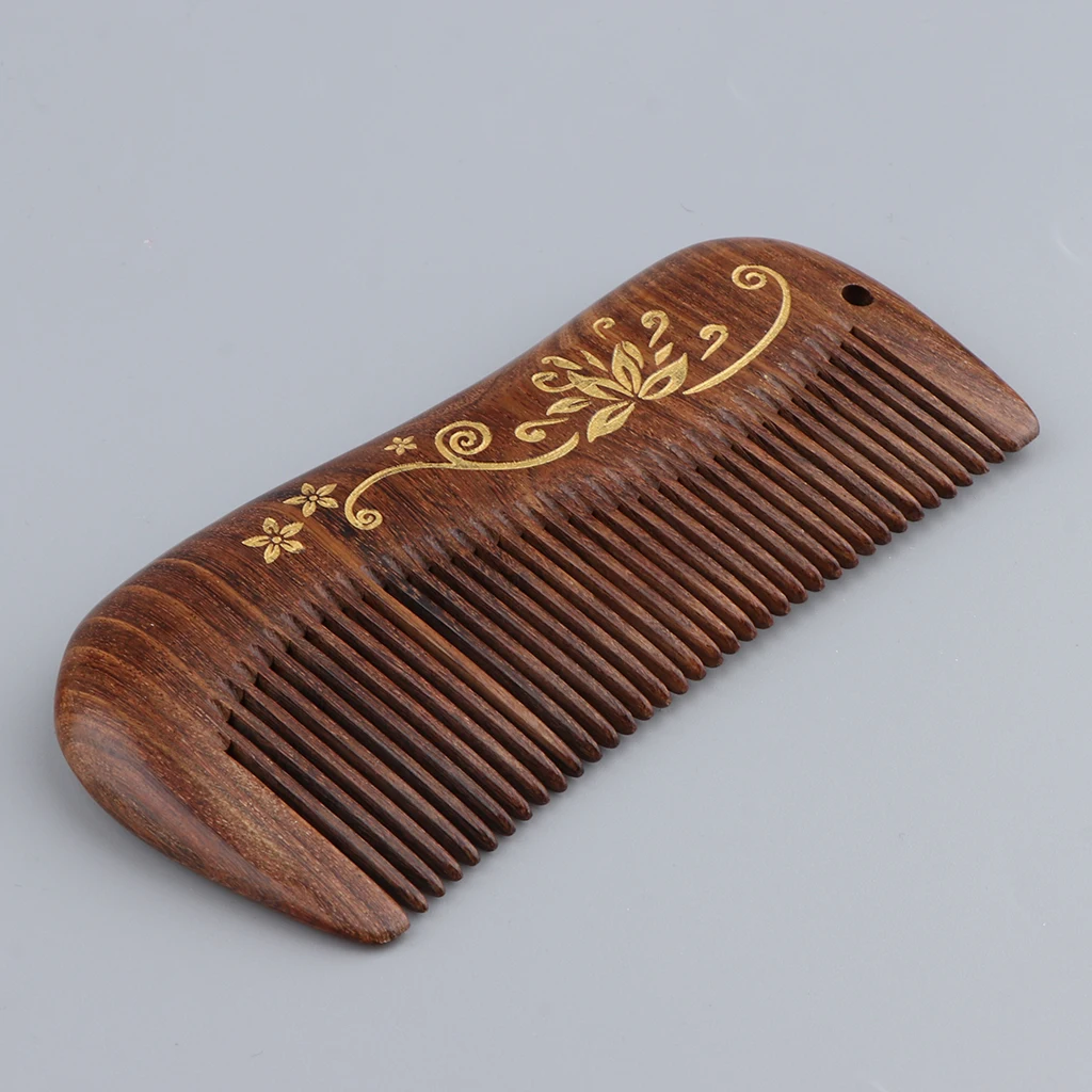 Natural Sandalwood Wooden Comb with Gold Lotus Patterns, NO STATIC Massage Hairbrush Regular Teeth for Women Men Kids Natural Sandalwood Wooden Comb with Gold Lotus Patterns, NO STATIC Massage Hairbrush Regular Teeth for Women Men Kids