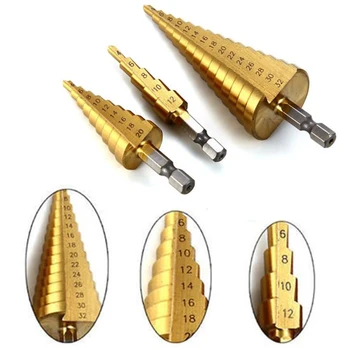3pc Step Drill Bit Hss Titanium Coated Step Cone Metal Hole Cutter Metal Hex Tapered Drill Power Tool 4-12/20/32mm Drop Shipping
3pc Step Drill Bit Hss Titanium Coated Step Cone Metal Hole Cutter Metal Hex Tapered Drill Power Tool 4-12/20/32mm Drop Shipping
