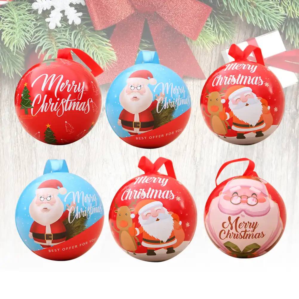 6 pcs christmas boxes santa claus iron small decors hanging ball