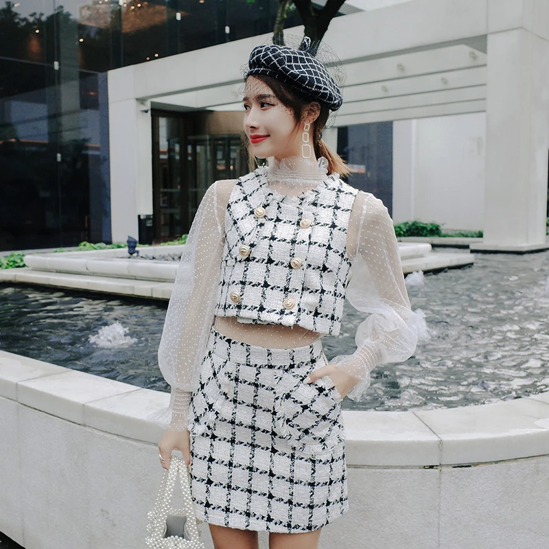 Office Casual New Fashion Autumn Women's Long Sleeve Lace Sweater + Plaid Vest + A-line Mini Sexy Skirt Three Piece Skirt Suits
Office Casual New Fashion Autumn Women's Long Sleeve Lace Sweater + Plaid Vest + A-line Mini Sexy Skirt Three Piece Skirt Suits