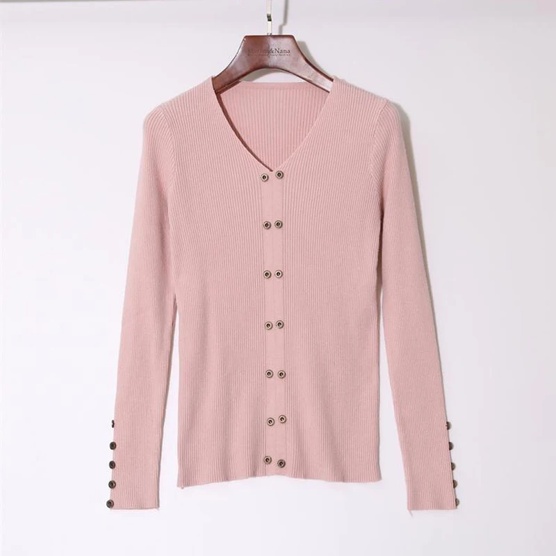 Womens Sweaters Fall 2020 Fashion Buttons Slim Pullovers V-Neck Knitted Sweater Female Casual Long Sleeve Jersey Mujer Invierno
Womens Sweaters Fall 2020 Fashion Buttons Slim Pullovers V-Neck Knitted Sweater Female Casual Long Sleeve Jersey Mujer Invierno