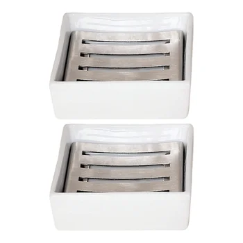 2pcs Double-layer Soap Case Ceramic Soap Dish Stainless Steel Soap Tray Square Soap Holder with Drain for Home Bathroom Toilet
2pcs Double-layer Soap Case Ceramic Soap Dish Stainless Steel Soap Tray Square Soap Holder with Drain for Home Bathroom Toilet