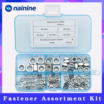 100Pcs/set DIN557 GB39 M3 M4 M5 M6 M8 304 Stainless Steel Square Nuts Assortment Kit HW052
100Pcs/set DIN557 GB39 M3 M4 M5 M6 M8 304 Stainless Steel Square Nuts Assortment Kit HW052
