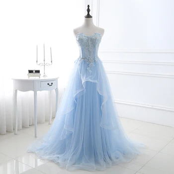 2019 New Light Blue Prom dresses Sweetheart Neckline Tulle Lace Appliqued Floor Length long Woman Evening party dresses In Stock
2019 New Light Blue Prom dresses Sweetheart Neckline Tulle Lace Appliqued Floor Length long Woman Evening party dresses In Stock