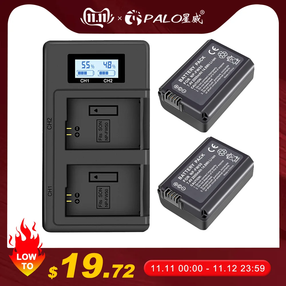 PALO 2pcs 2000mAh NP-FW50 NP FW50 Camera Battery + LCD USB Dual Charger for Sony Alpha a6500 a6300 a6000 a5000 a3000 NEX-3 a7R
PALO 2pcs 2000mAh NP-FW50 NP FW50 Camera Battery + LCD USB Dual Charger for Sony Alpha a6500 a6300 a6000 a5000 a3000 NEX-3 a7R