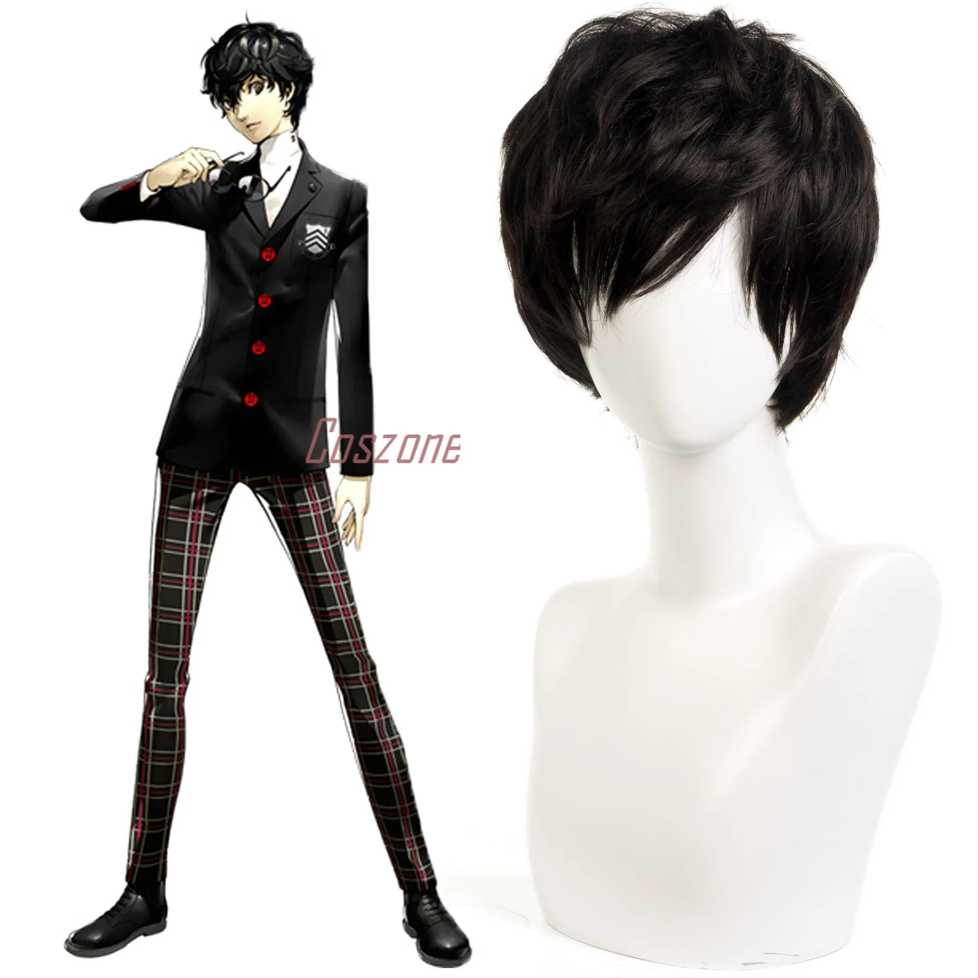 P5 Persona 5 Kurusu Akira Joker Cosplay Короткие черные термостойкие синтетические волосы парики +