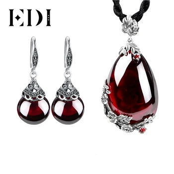 EDI Retro Flower Garnet Pendant Necklace and Drop Earrings For Women 100% 925 Sterling Silver Simulated Gemstone Jewelry Sets
EDI Retro Flower Garnet Pendant Necklace and Drop Earrings For Women 100% 925 Sterling Silver Simulated Gemstone Jewelry Sets