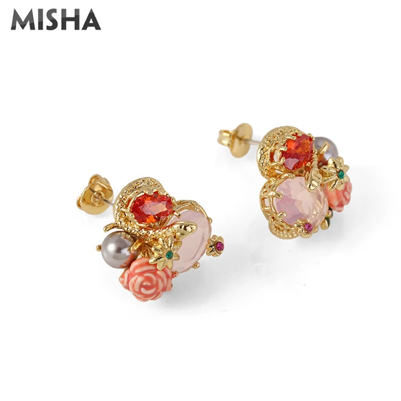 MISHA винтажные розовые серьги для женщин ручной работы глянцевое покрытие