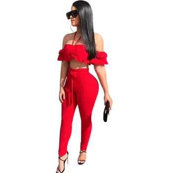 Red Sexy 2 Piece Set Women Ruffle Off The Shoulder Crop Top and Pants Set Summer Women Sets Clothes Club Party Two Piece Outfits
Red Sexy 2 Piece Set Women Ruffle Off The Shoulder Crop Top and Pants Set Summer Women Sets Clothes Club Party Two Piece Outfits