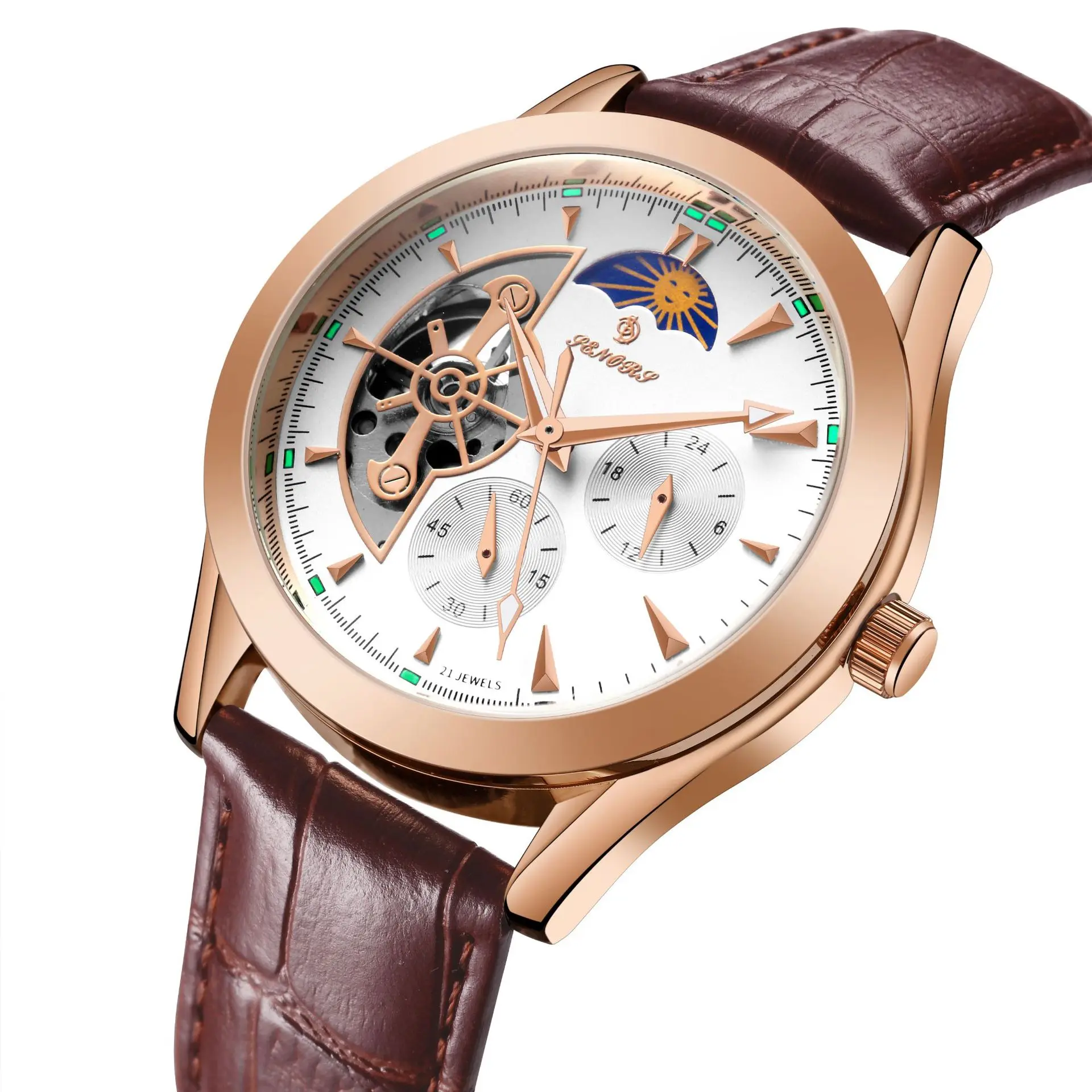 Hollow men's watch high-end waterproof automatic mechanical watch SN120
Hollow men's watch high-end waterproof automatic mechanical watch SN120