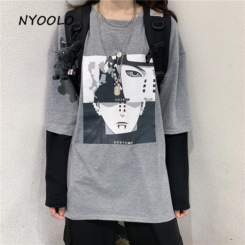 NYOOLO Vintage cartoon anime NARUTO print fake 2 pieces patchwork tee shirt Autumn streetwear long sleeve T-shirt women men top
NYOOLO Vintage cartoon anime NARUTO print fake 2 pieces patchwork tee shirt Autumn streetwear long sleeve T-shirt women men top