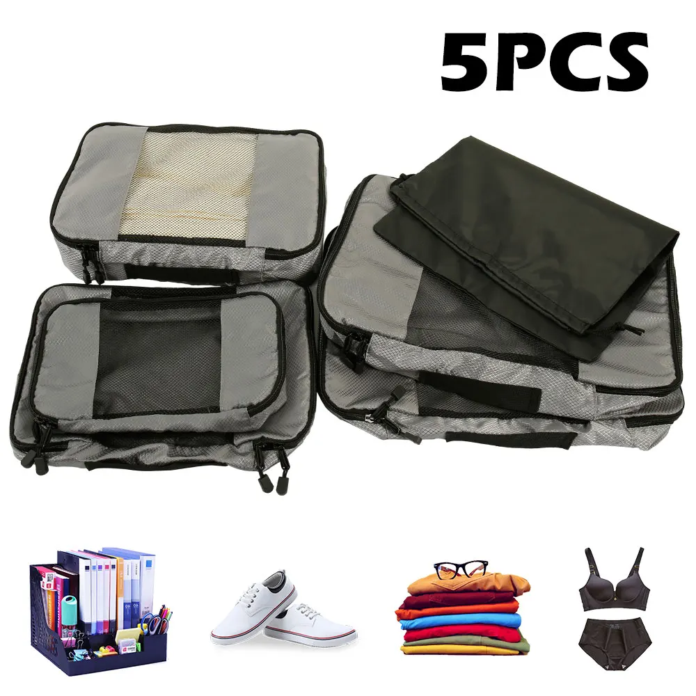 Waterproof Nylon Packing Cube Travel Bag System Durable 5 Pieces Set Large Capacity Luggage Packing Organizer Set for Clothing
Waterproof Nylon Packing Cube Travel Bag System Durable 5 Pieces Set Large Capacity Luggage Packing Organizer Set for Clothing