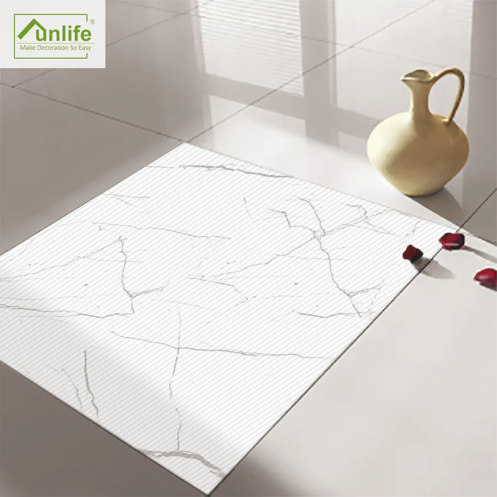 

Funlife White Marble Floor Tile Stickers,Self-Adhesive Waterproof Floor Tiles Home Renovation Living Room Kitchen Bathroom Decor