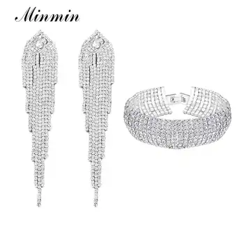 Minmin Shiny Silver Color Rhinestone Wedding Jewelry Set for Women Gorgeous Statement Tassel Earrings Bracelet Set EH1647+SL341
Minmin Shiny Silver Color Rhinestone Wedding Jewelry Set for Women Gorgeous Statement Tassel Earrings Bracelet Set EH1647+SL341