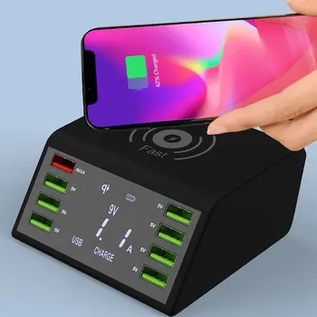 60W QC 3.0 Quick Charge 8 USB Ports Charging Dock Station Qi Wireless Fast Charger with Voltage Current Display for iphone
60W QC 3.0 Quick Charge 8 USB Ports Charging Dock Station Qi Wireless Fast Charger with Voltage Current Display for iphone