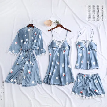 Spaghetti Strap Top&Shorts Satin Lady Pajamas Suit 4PCS Sleep Set Silky Kimono Bathrobe Gown Sexy Intimate Lingerie Homewear
Spaghetti Strap Top&Shorts Satin Lady Pajamas Suit 4PCS Sleep Set Silky Kimono Bathrobe Gown Sexy Intimate Lingerie Homewear