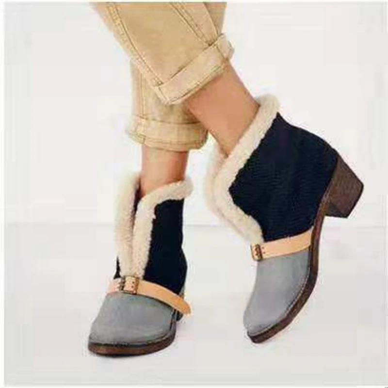 Фото Женская прогулочная обувь Ботильоны Теплая зимняя женская на среднем каблуке